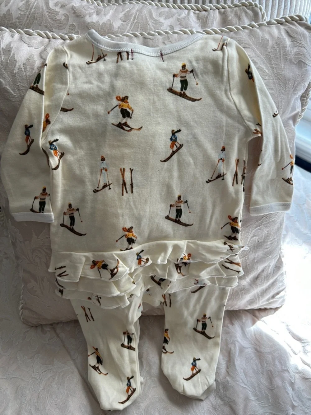 Milkbarn Organic Cream Ski Print Zipper One Piece. 0-3 months